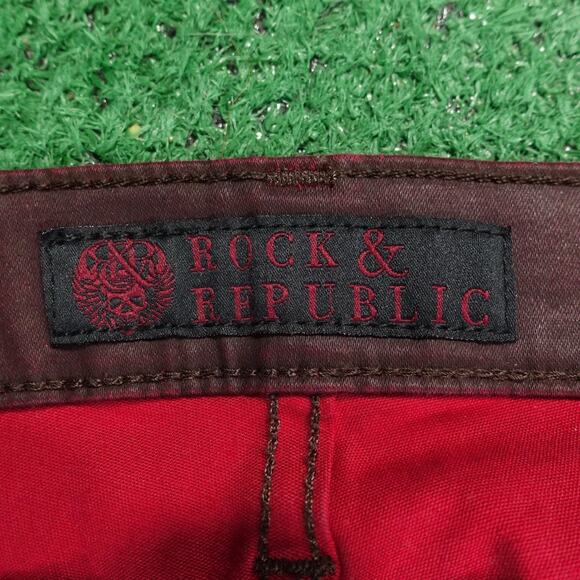 Rock & Republic Berlin Jeans Womens 4 Burgundy Coated Skinny Pants 28x31 - Picture 7 of 10